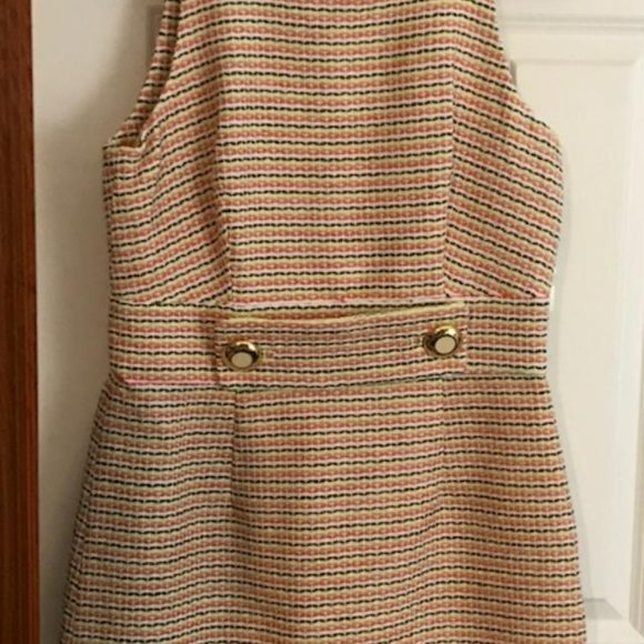 Milly of NY - Tweed Mock Neck Sleeveless Bright Citrus Colorful Mini/Midi Dress - Picture 4 of 15